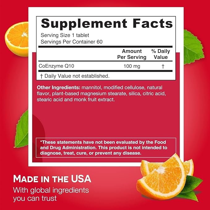 EZ Melts Coq10 - Antioxidant Supplement for Heart Immune &amp Energy Support - No Artificial Flavors - Non-GMO &amp Vegan - Tangy Orange - 120 Dissolvable Tablets (120 Servings)