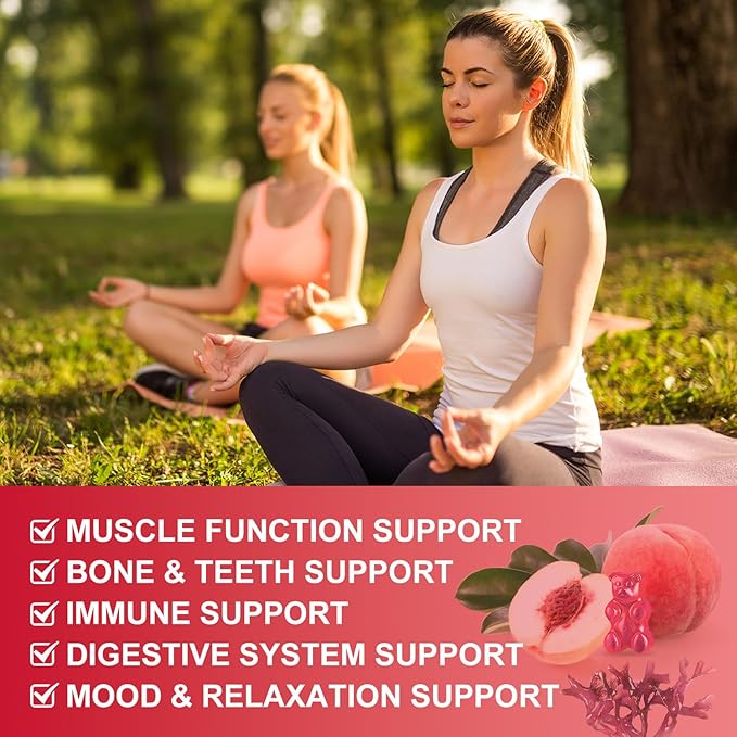 Calcium Citrate 1200mg Gummies with Vitamin D3 K2 - Chewable Calcium Magnesium Zinc d3 Supplement with Sea Moss Extract for Bone Teeth Immune Support for Women &amp Men White Peach Flavor - 60 Gum