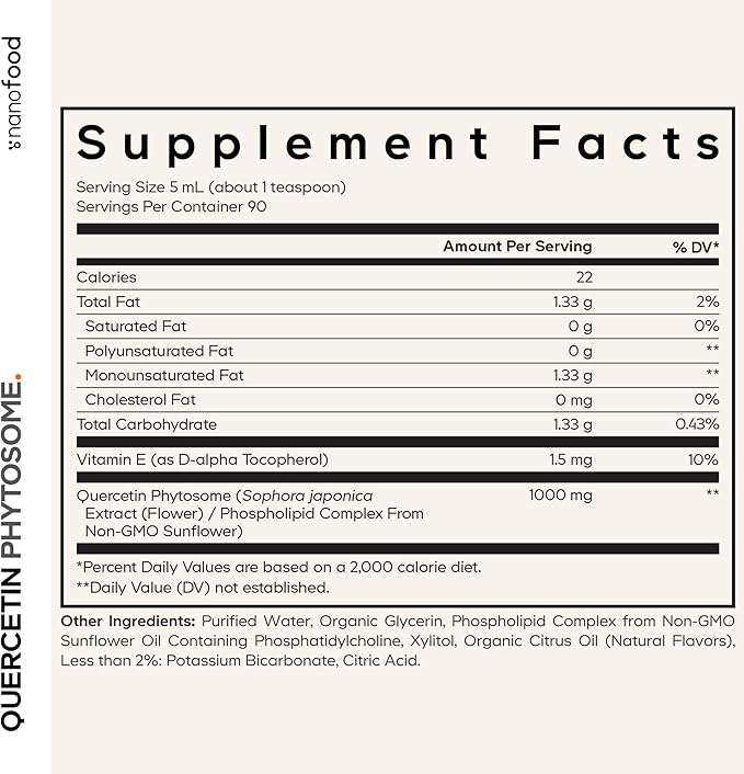 Codeage Liquid Quercetin Phytosome Supplement Quercetin 1000 mg Dihydrate 3-Month Supply Immune Support Sophora Japonica Vitamin E Liposomal Delivery Vegan Non-GMO 15.22 fl oz