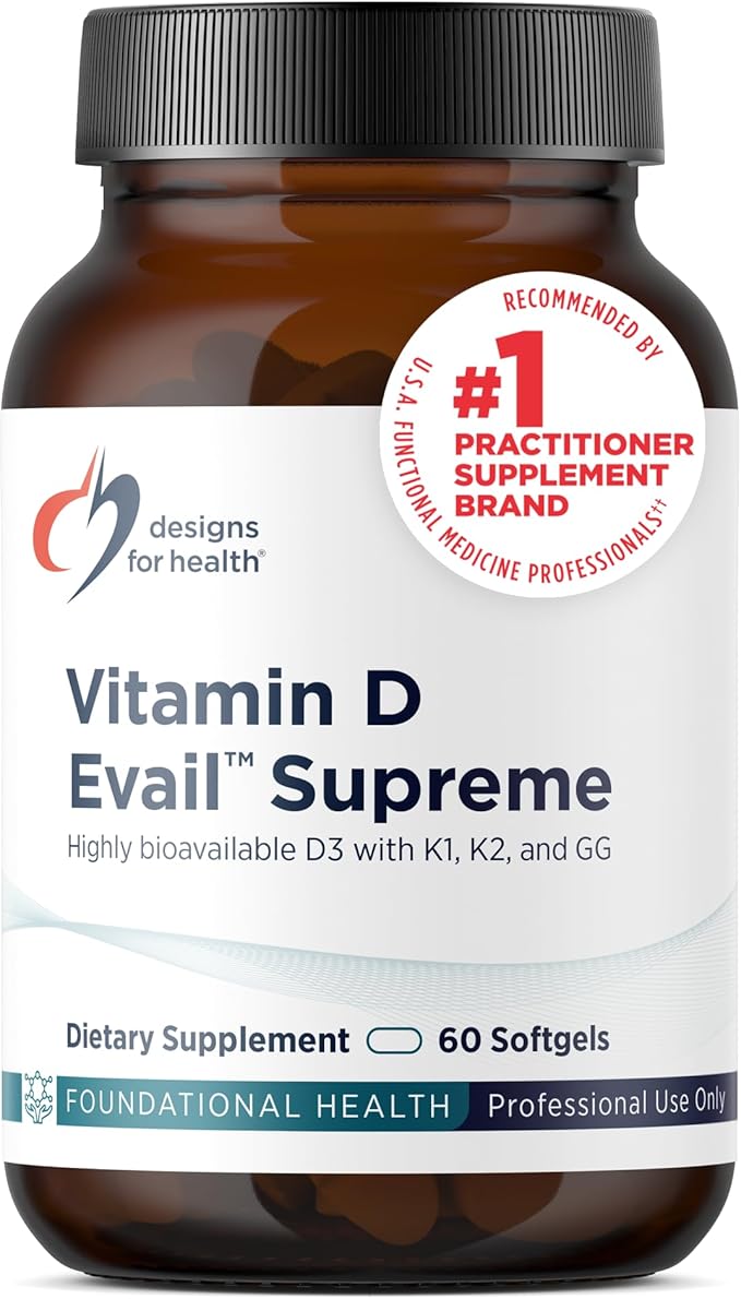Designs for Health D-Evail Supreme - 5000 IU Vitamin D3 Supplement with VIT K (K1 K2 as MK-4) + GG - Bone Cardiovascular + Immune Support - Improved Bioavailability (60 Softgels)