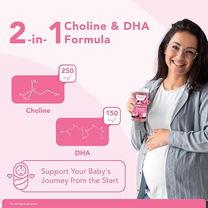 GOJOY NATURALS Prenatal Gummies with Choline &amp DHA - Preconception Pregnancy &amp Postnatal Vitamins for Women - Choline 250mg + DHA 150mg - Vegan Sugar-Free Non-GMO