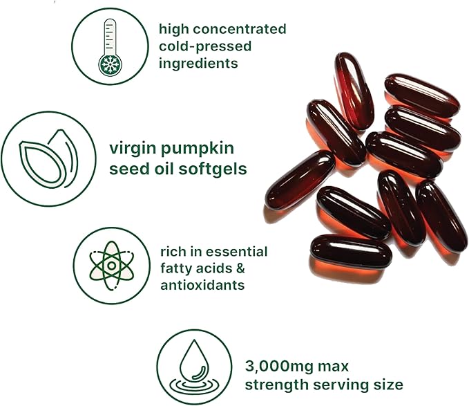 INCAS Organic Certified Pumpkin Seed Oil 3000mg Per Serving 180 Softgels | Cold Pressed Pure Virgin Oil Herbal Supplement | Supports Urinary Bladder &amp Prostate Health | Non-GMO