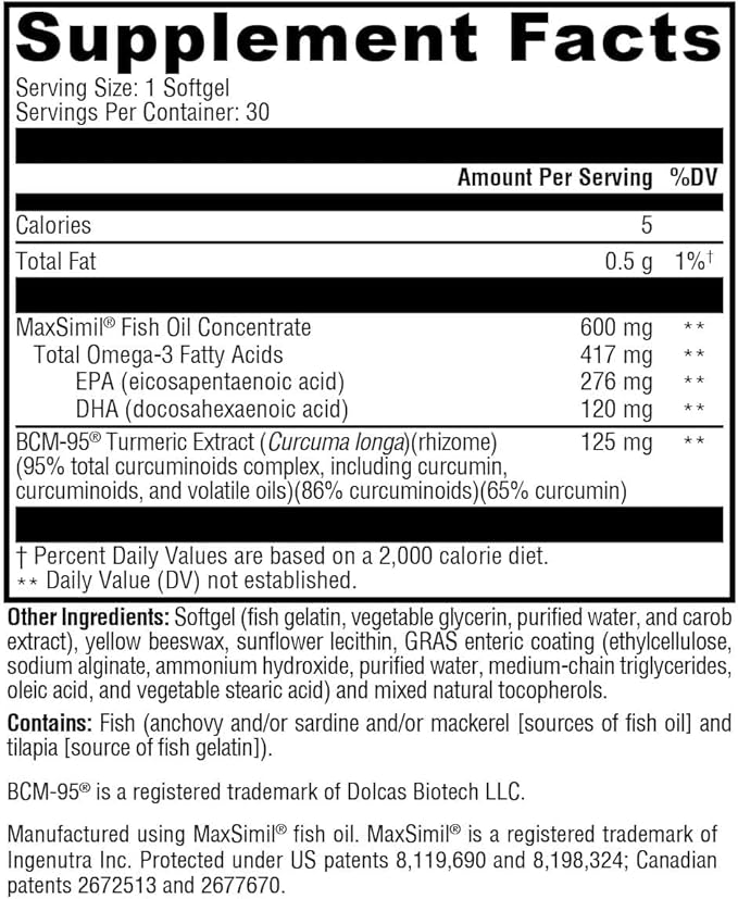 XYMOGEN Omega MonoPure Curcumin EC - Cytokine Balance Support - Monoglyceride Fish Oil with Enhanced DHA EPA Absorption - BCM-95 Turmeric Extract - Omega-3 Softgels