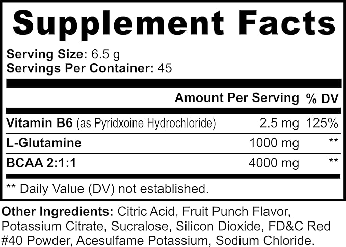 PURE LIFE BCAA Powder – Fruit Punch Flavor | 45 Servings | Clean BCAA Supplement with Glutamine for Muscle Recovery &amp Energy | Natural Workout Support for Men &amp Women