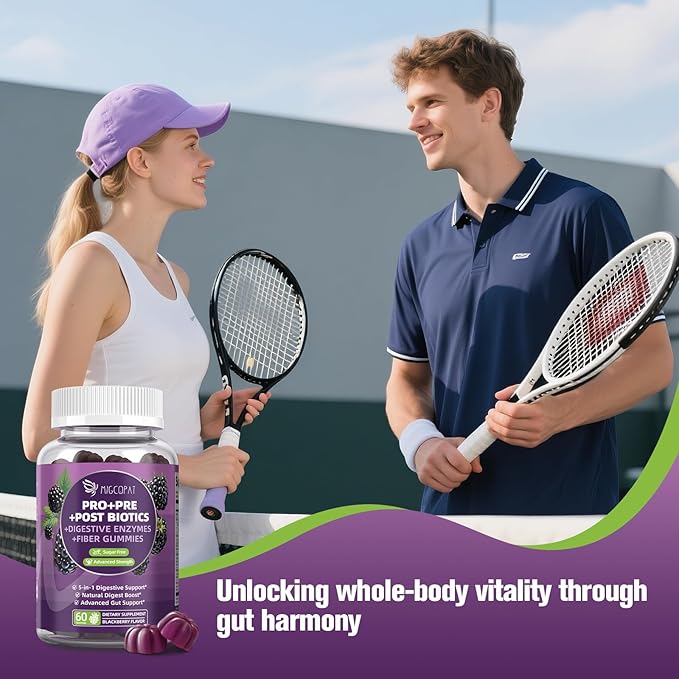 Pre Post Probiotics Gummies 5 in 1 Probiotic Prebiotic Postbiotic Digestive Enzymes with Fiber 120 Billion CFU Probiotics for Gut Health Sugar Free Vegan BlackBerry Flavor 120 Cts