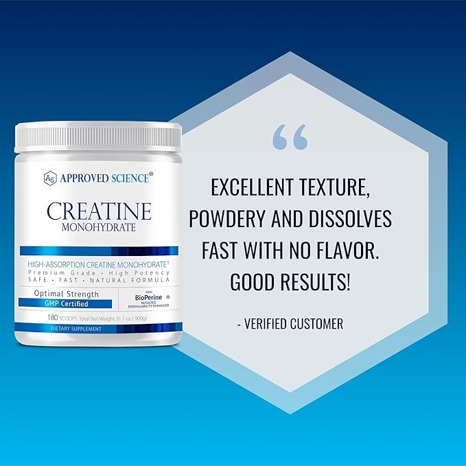 Approved Science Creatine Monohydrate Powder – with BioPerine – Supports Strength Lean Muscle &amp Recovery – 5 g Per Serving – Unflavored Creatine Powder – Non-GMO Vegan – 360 Servings (Pack of 2)