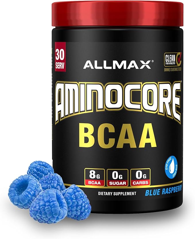 ALLMAX AMINOCORE BCAA Powder for Workout Muscle Recovery &amp Increased Endurance - Sugar Free No Fillers 8.18 Grams Bcaas Amino Acids B Vitamins for Women and Men - 30 Servings | Blue Raspberry 3