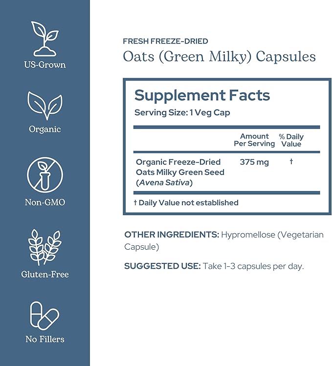Eclectic Herb - Premium Raw Freeze-Dried Oats Capsules | Milky Green Oats Avena Sativa | Nervous System Support | Natural Dietary Supplement | Organic Vegan Non-GMO (90 CT | 375 mg)