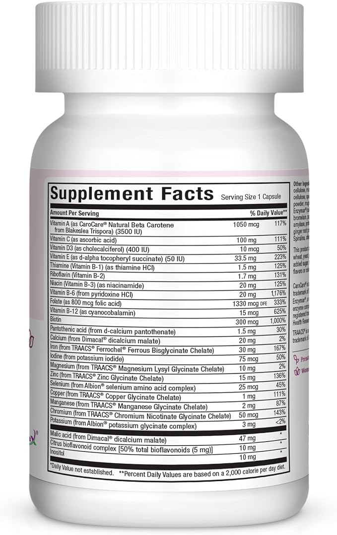 Prenatal Vitamins for Women - One a Day - Pregnancy Multivitamin with Folic Acid Iron Vitamin D3 B12 Zinc &amp Biotin – Daily Prenatal Support Before During &amp After Pregnancy – 60 Capsules