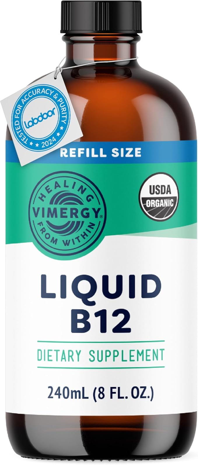 Vimergy Liquid B12 Refill – Fast-Absorbing Brain Support – Energy Support Supplement – USDA Certified Organic Vegan Non-GMO – 240 Servings (240 mL)