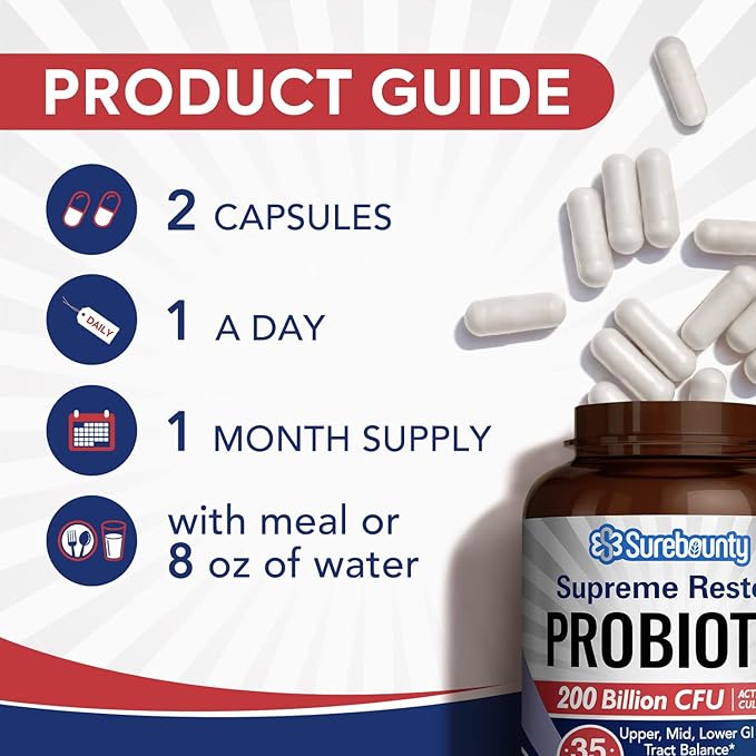 Probiotic for Men &amp Women 200 Billion CFU 35 Strains Prebiotics + Digestive Enzymes Supreme Restore Probiotic Supplement 60 Veggie Capsules