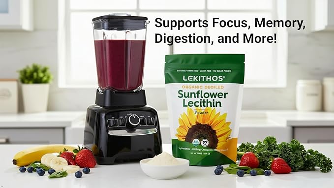 Organic Sunflower Lecithin Powder (Deoiled) | 1770mg Phosphatidylcholine Per Serving | Omega-6 &amp Omega-9 Fatty Acids | USDA Organic Non-GMO Soy-Free Gluten-Free Vegan | 16oz (454g)