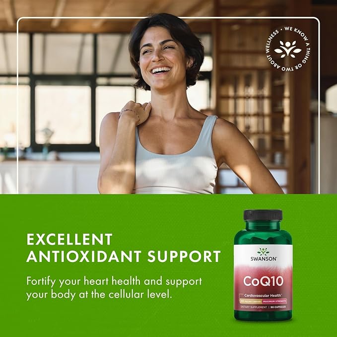 Swanson CoQ10 Cardiovascular and Cellular Energy Supplement for Heart-Health-Conscious Adults Seeking Antioxidant Support - 200 mg (90 Vegan Capsules 4 Pack)