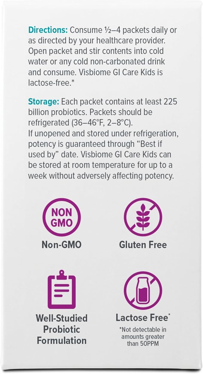 Visbiome® GI Care Kids - High Potency Probiotic for IBS &amp UC Symptoms - Wild Berry Flavor No Dyes- 225 Billion CFU Live Probiotics for Children Cold Chain Shipping 30 Packets