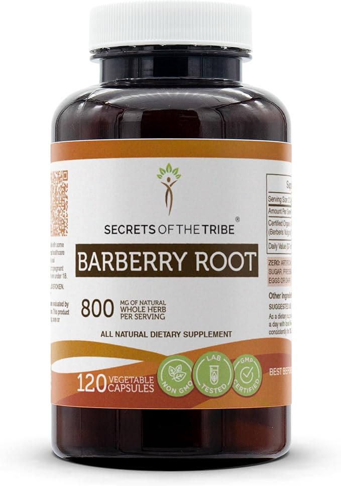 Secrets of the Tribe Barberry Root 120 Capsules Made with Vegetable Capsules and Barberry (Berberis Vulgaris) Dried Root Bark (120 Capsules)