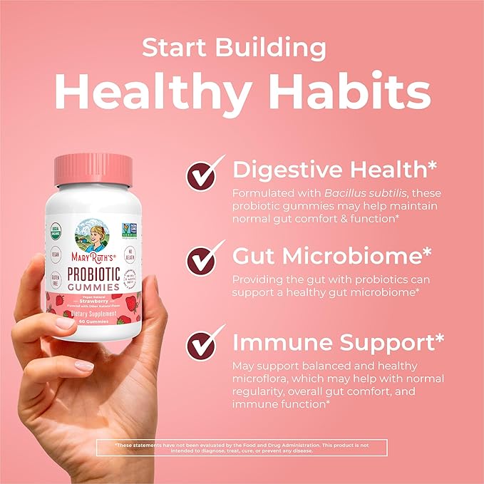 MARYRUTH'S USDA Organic Probiotic Gummies Probiotic Digestive Support | Immune Support | Digestive &amp Gut Health Supplement | 5 Billion CFU | Vegan | Non-GMO | Gluten Free | 60 Count