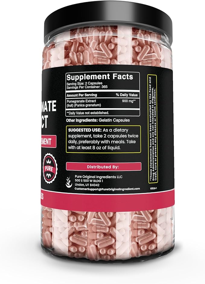 PURE ORIGINAL INGREDIENTS Pomegranate Extract (730 Capsules) No Magnesium Or Rice Fillers Always Pure Lab Verified