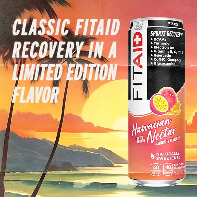 FITAID Post Workout Recovery Drink Hawaiian Nectar Passion Fruit Orange &amp Guava BCAA Glucosamine Electrolytes 40 Calories 12 Fl Oz (Pack of 12) - Packaging May Vary