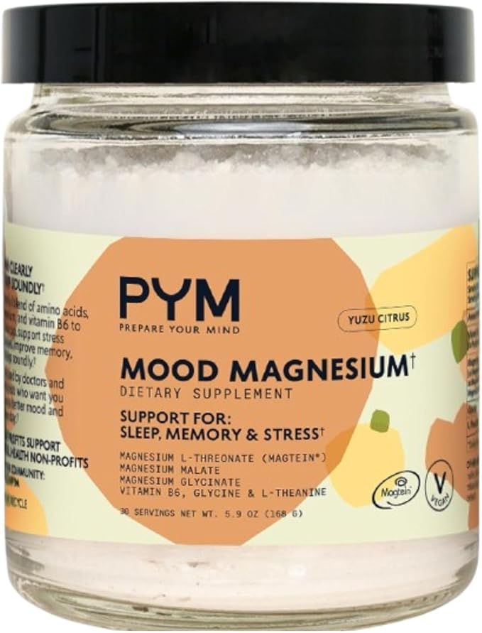 PYM Mood Magnesium Powder to Support Stress &amp Better Sleep 30 Servings - Magnesium Glycinate Magnesium Malate &amp l-Threonate Yuzu Citrus | Non-GMO Vegan Gluten-Free | Cortisol Reducer