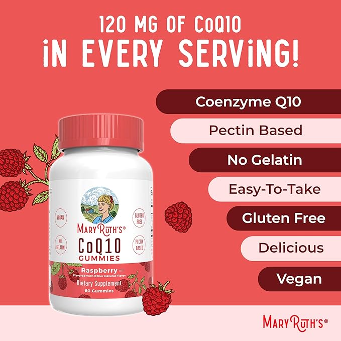 MaryRuth Organics CoQ10 Gummies | Coenzyme Q10 | Gummy Supplements for Heart Health &amp Cellular Health | Antioxidant | CoQ10 120 mg | Vegan | Non-GMO | Gluten Free | 60 Count | 1 Month Supply