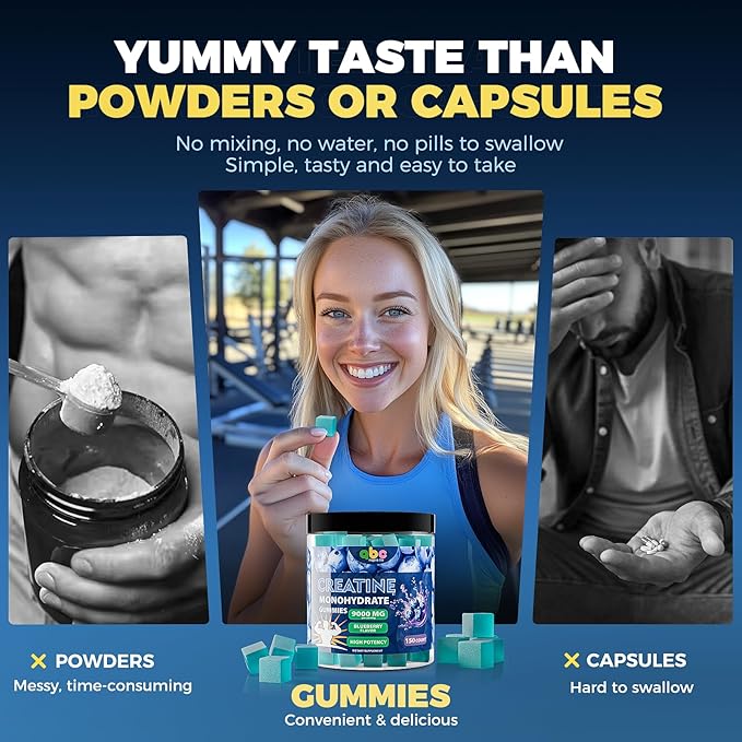 Creatine Monohydrate Gummies 9000mg for Men and Women-Advanced Formula Creatine Supplement Supports Strength &amp Energy Blueberry Flavor 150 Count