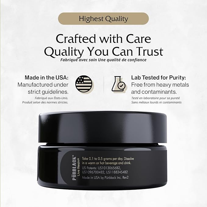 Purblack Pure Himalayan Shilajit Resin - Himalayan and Other Mountain Ranges Gold Infused Shilajit for Men &amp Women with Over 85+ Trace Minerals for Energy &amp Immunity | 60 Servings | USA Made
