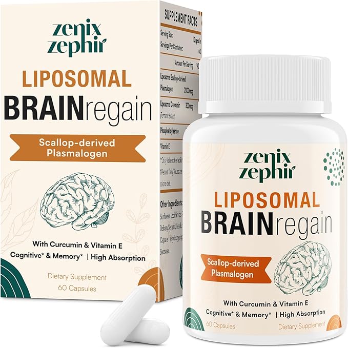 Liposomal Brain Supplements for Memory and Focus - Plasmalogen with Curcumin &amp Vitamin E for Better Absorption- Suitable for SeniorsAdult Men &amp Women Cognitive HealthHigh Potency 60 Servings