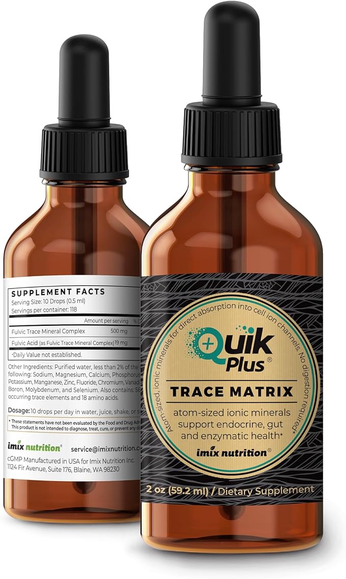 QuikPlus Liquid Mineral Supplement for Adults – Vegan Gluten-Free All Natural Highly Bioavailable – 2 oz Bottle (Trace Matrix)