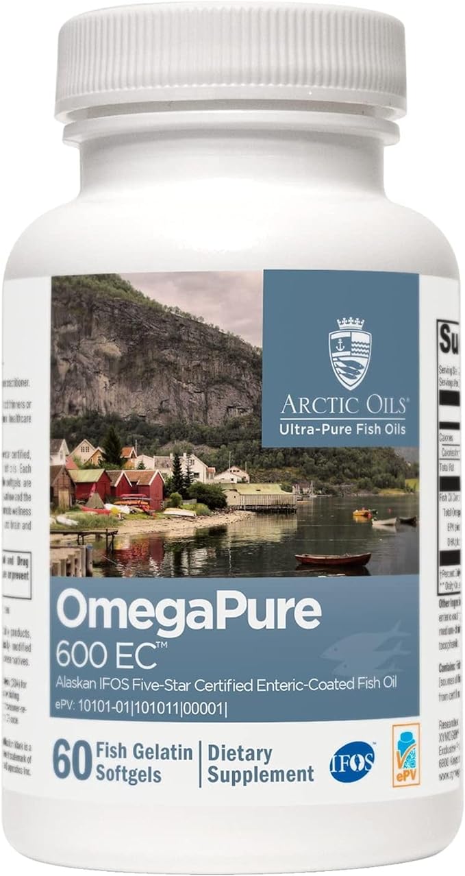 XYMOGEN OmegaPure 600 EC - Cardiovascular &amp Brain Support - IFOS Five-Star Certified Fish Oil - DHA EPA Omega-3 Supplement - Enteric Coated Softgels - 60 Softgel Tablets