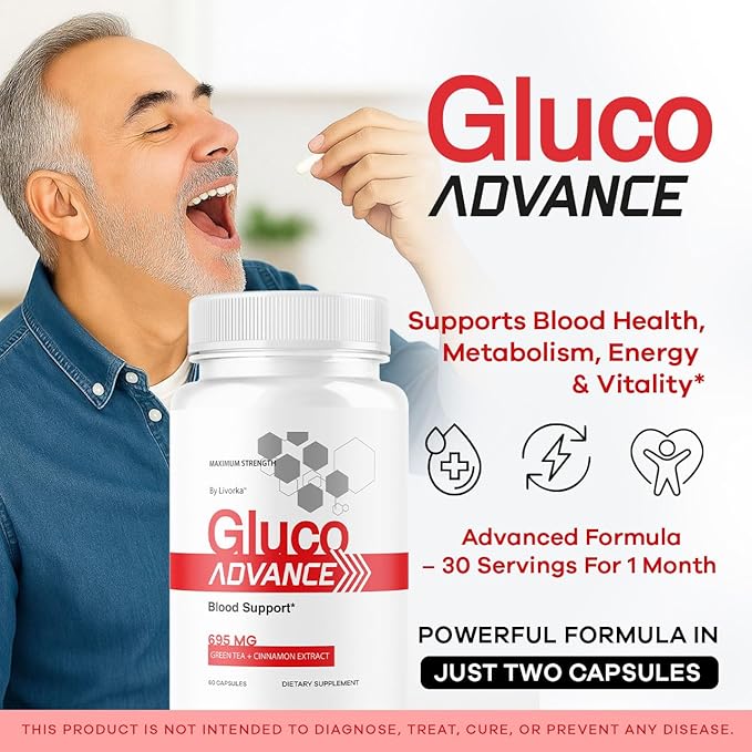 (2 Pack) Gluco Advance Capsules - Official GlucoAdvanced Premium Advanced Formula Pills - Maximum Strength All Natural Health Formula Pills for Overall Health &amp Wellness 120 Capsules for 2 Month