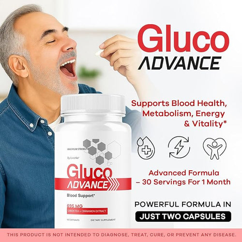 (2 Pack) Gluco Advance Capsules - Official GlucoAdvanced Premium Advanced Formula Pills - Maximum Strength All Natural Health Formula Pills for Overall Health &amp Wellness 120 Capsules for 2 Month