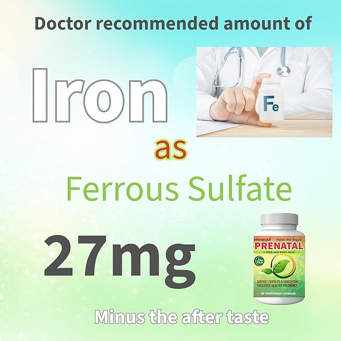 Prenatal Vitamins for Women | Postnatal | Vegan Halal Gelatin Free | with Folate Iron &amp Biotin | Supports Pregnancy Postpartum Energy &amp Hair Health 90 Capsules