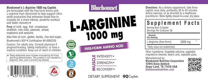Bluebonnet L-Arginine 1000 mg Capsules 90 Count