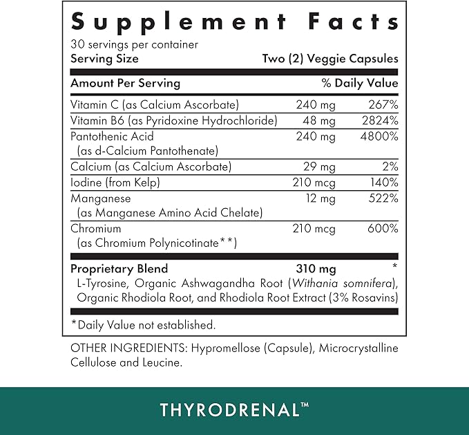 Michael's Health Naturopathic Programs Thyrodrenal - 60 Vegan Capsules - Supports Thyroid &amp Adrenal Health - With Vitamin C - 30 Servings