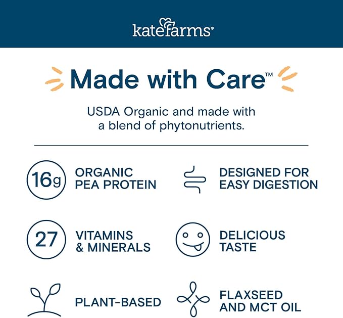 KATE FARMS Organic Adult Peptide 1.0 Formula Plain Sole-Source Hydrolyzed Plant-Based Nutrition for Oral or Tube Feeding 11 Fl oz (12 Pack)
