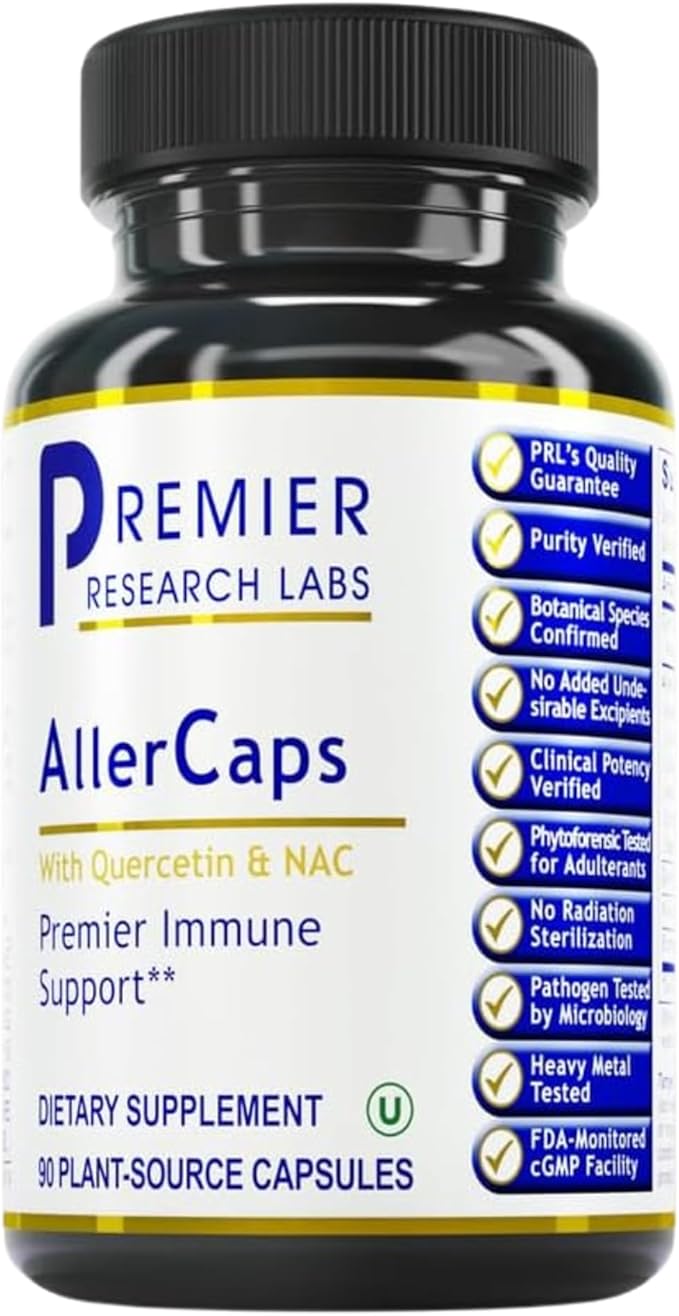 Premier Research Labs AllerCaps - A Lung Health Supplement with NAC/N-Acetyl Cysteine Featuring Bromelain Reishi Mushroom &amp Quertecin Immune Support Formula - 60 Vegetarian Capsules