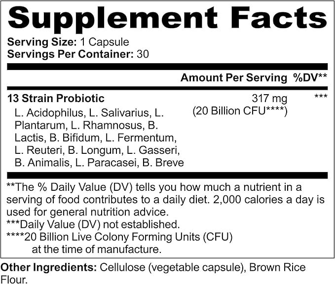 CoveGlow Probiotic 20 Billion-L. Acidophilus L. Rhamnosus &amp B. Lactis - Natural Digestive &amp Immune Support Formula in Vegetable Capsules