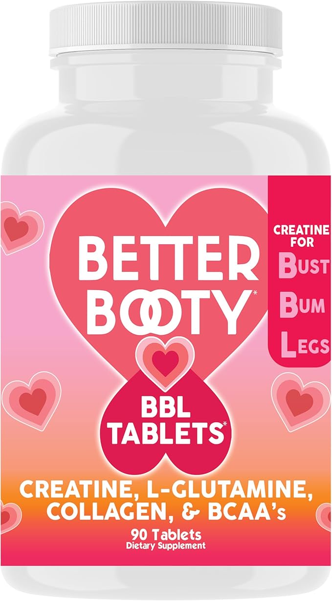Angry Supplements Better Booty Women's Creatine Combo: BBL Tablets (90ct) w. Creatine Glutamine BCAA's Collagen + Glute Scoop Creatine &amp Glutamine Unflavored Drink Mix