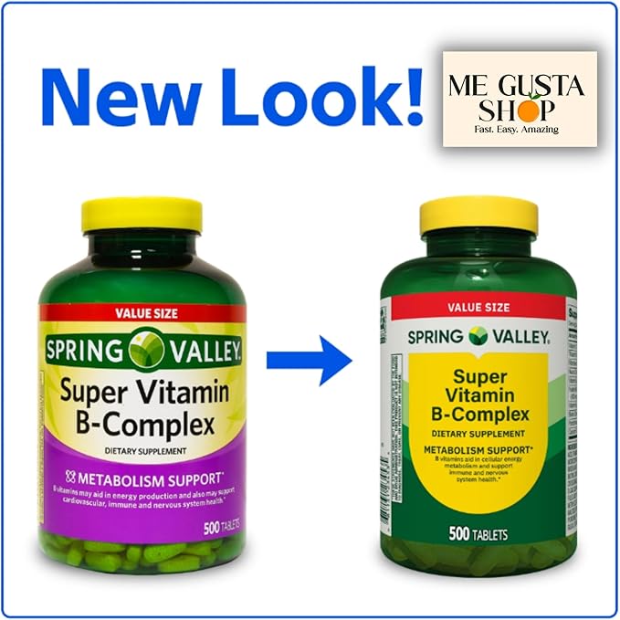 Super Vitamin B-Complex Tablets 500 Count Spring Valley + me Gusta Sticker