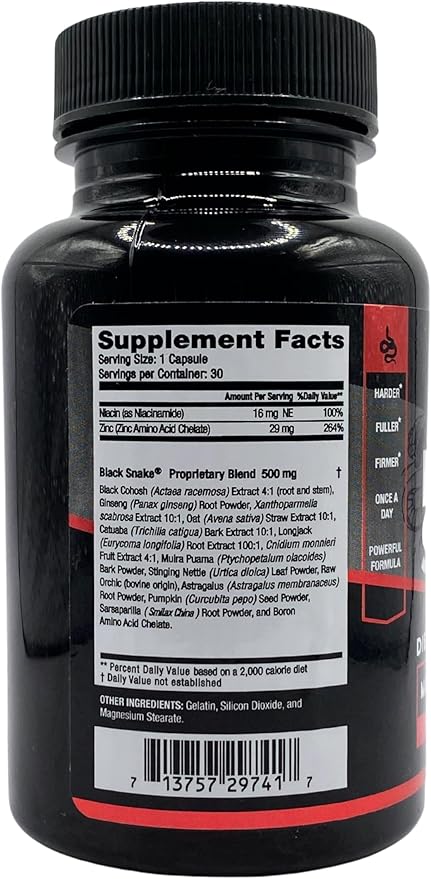 Black Snake by VIGOR LABS - Male Enhancement Capsules (30 Capsules) Boosts Blood Flow Size and Hardness. Powerful Proprietary Blend of Natural Ingredients. Made in The USA
