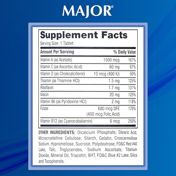 MAJOR Tab-A-Vite Multivitamin Tablets - Gluten-Free Multivitamin for Adults Supports Overall Health Multimineral Supplement 1000 Count
