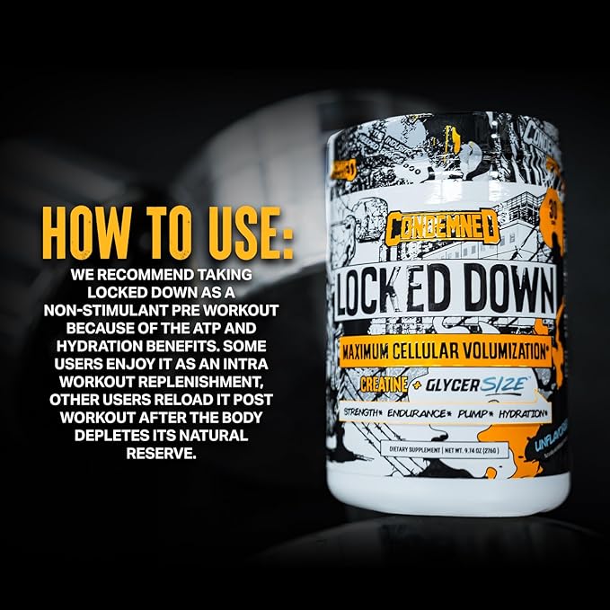 CONDEMNED Labz Locked Down | Creatine Performance Complex | Creatine Monohydrate Glycerol Taurine | Enhanced Hydration Energy &amp Stamina | 30 Servings (Lemon Lime)