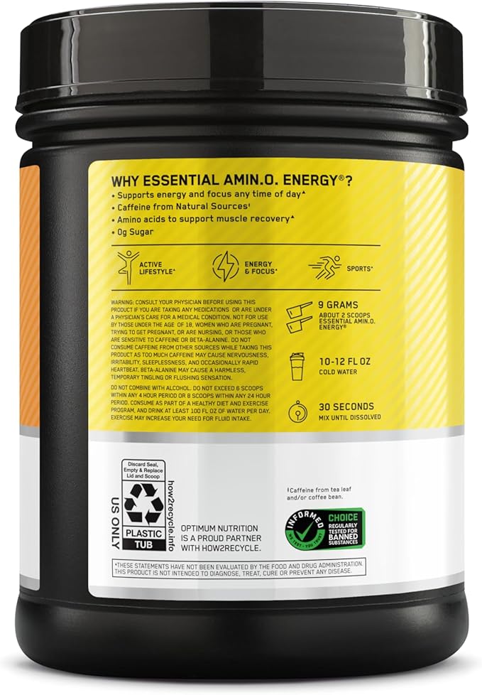 Optimum Nutrition Amino Energy - Pre Workout with Green Tea BCAA Amino Acids Keto Friendly Green Coffee Extract Energy Powder - Citrus Spritz 65 Servings (Packaging May Vary)