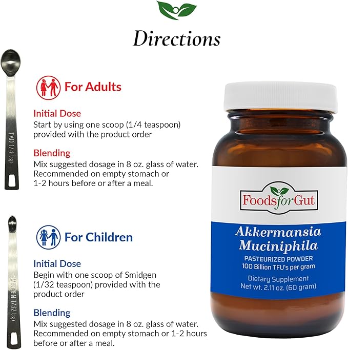 Foods For Gut Akkermansia Muciniphila Pasteurized Powder 100 Billion TFU/g | Direct from Manufacturer | No Third-Party Storage | Digestive &amp Immune Support | High Potency | 60 Grams (2.11 Oz)