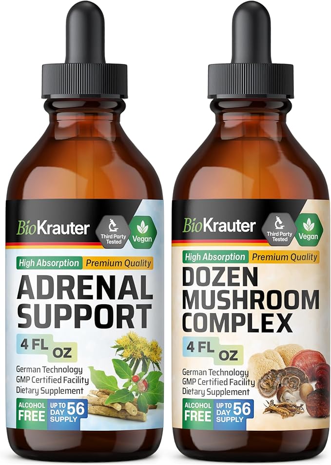 BIO KRAUTER Adrenal Support Tincture 4 Fl. Oz. &amp Dozen Mushroom Tincture 4 Fl. Oz.