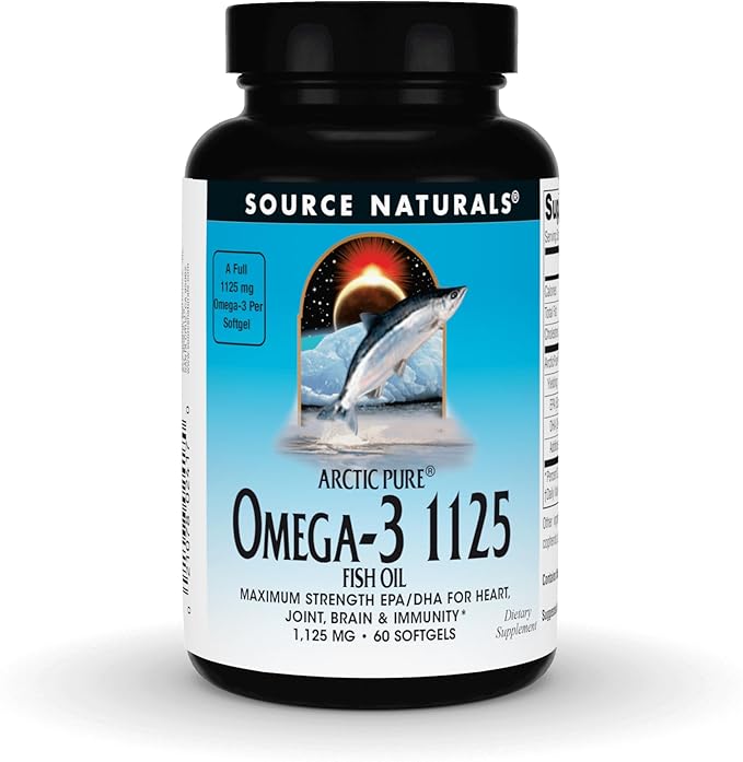 Source Naturals Arctic Pure Omega-3 Fish Oil Maximum Strength EPA/DHA for Heart Joint Brain and Immunity - 1125mg - 60 Softgels