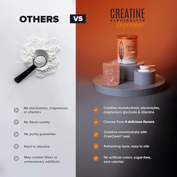 BIRDMAN Creatine Refresher | Creatine Monohydrate Powder with Electrolytes Magnesium Glycinate &amp Vitamins | Creaclean Seal | Sugar Free Low Calorie | Golden Peach | 30 Servings