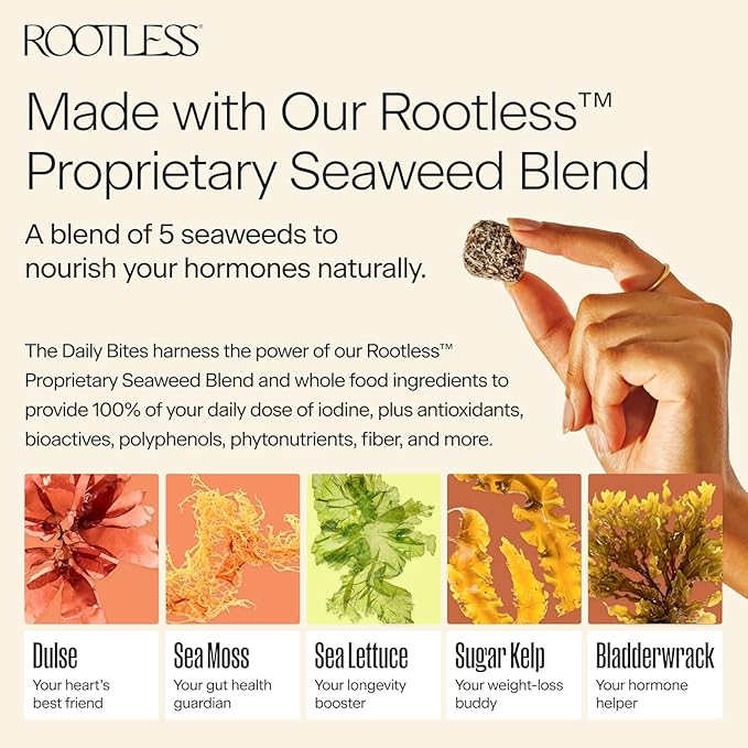 Rootless Seaweed Daily Bites – Double Strawberry – 1 Month Supply for Hormone &amp Thyroid Health | 100% Daily Iodine Whole Food Ingredients No Added Sugar (4 Pack)
