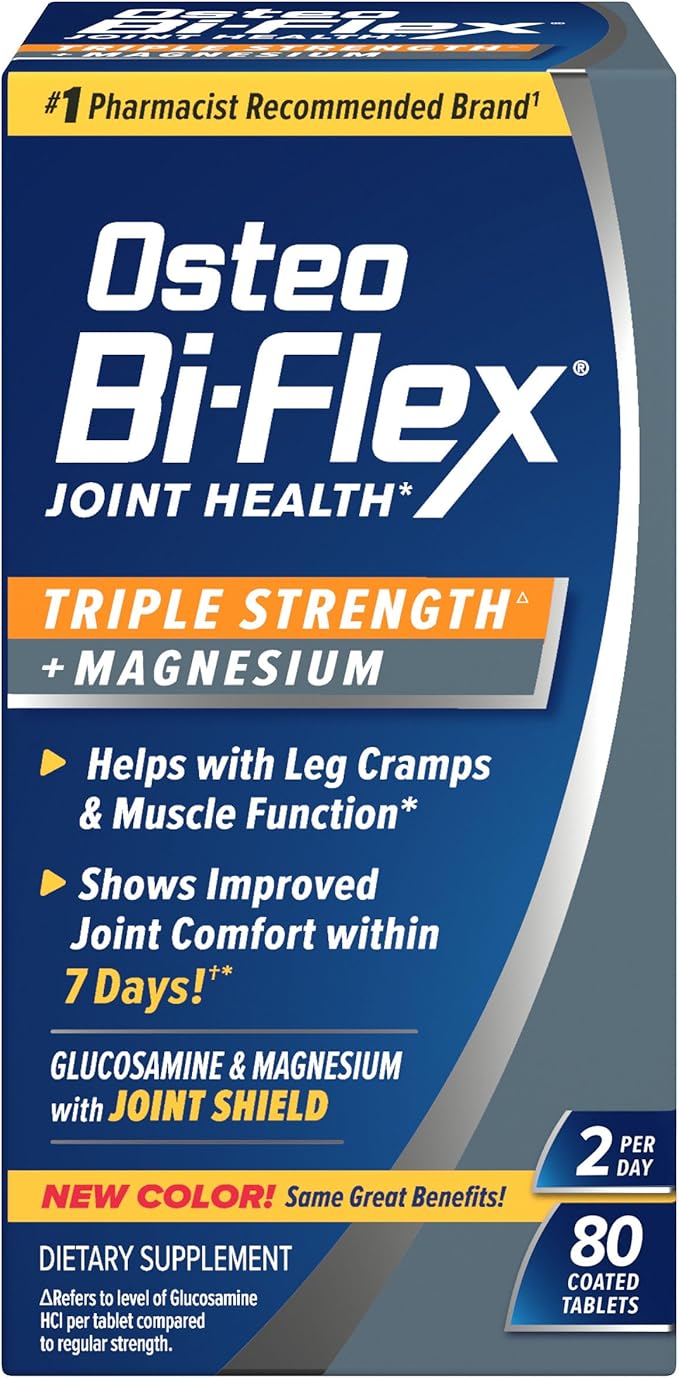 Osteo Bi-Flex Triple Strength Glucosamine Supplement with Magnesium Improve Joint Function Helps Leg Cramps and Muscle Function 80 Coated Tablets