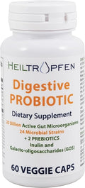 Heiltropfen Digestive Probiotic + Prebiotic | 24 Strains | 20 Billion CFU | 60 Capsules | Active Gut | Inulin and GOS | Dietary Supplement | Third-Party Tested